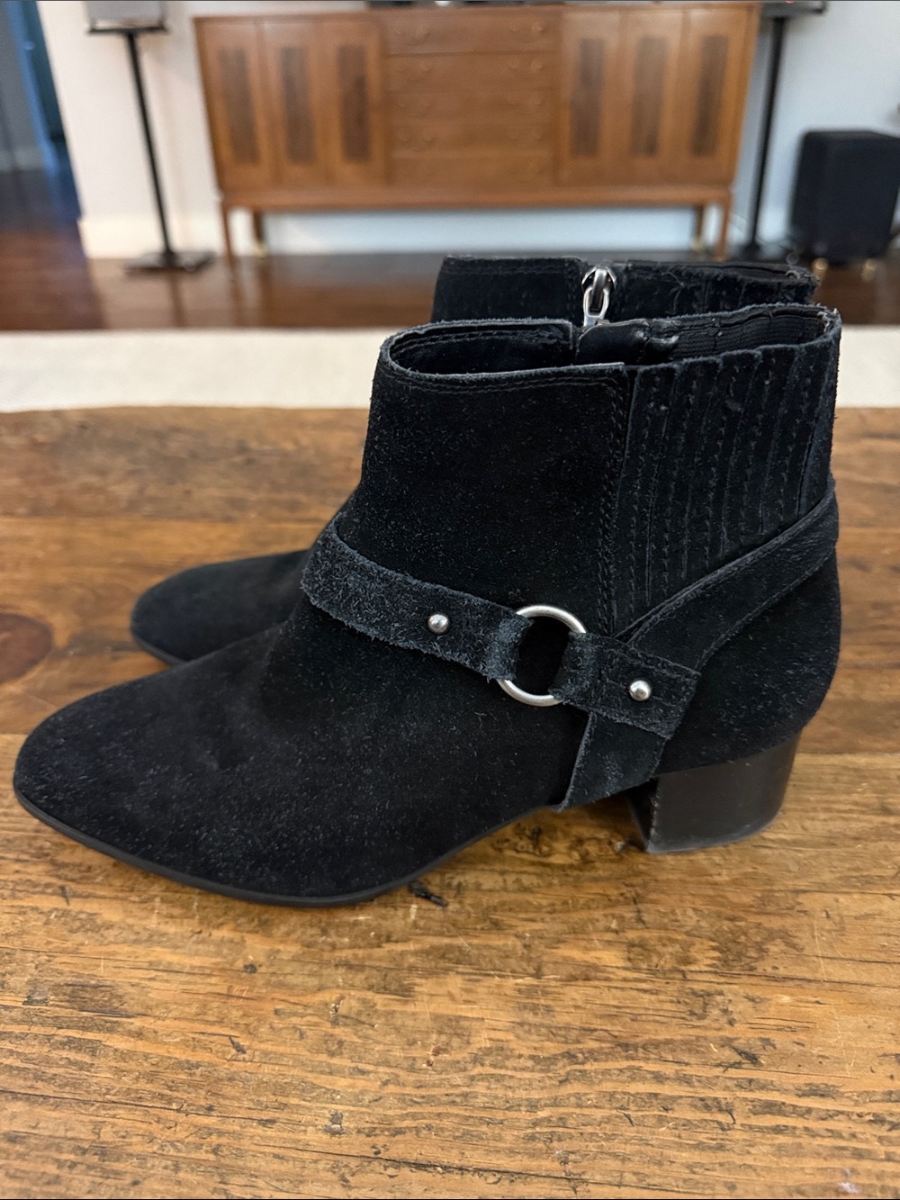 Essex Lane Black Suede Harness Ankle Boot Size 9